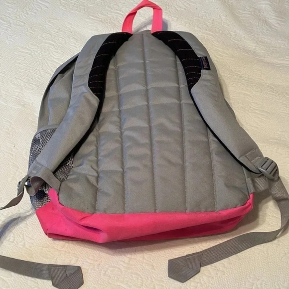Jansport Pink Gray Backpack Padded Straps Compartments Back to School Storage - Picture 2 of 9